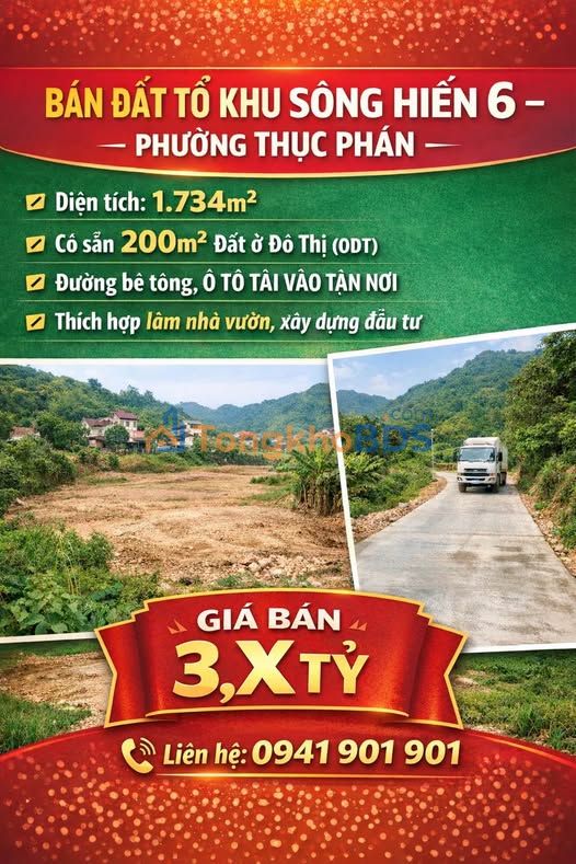 Đất nền Sông Hiến Phường Thục Phán 1.734m² 3 tỷ - Đường to ô tô