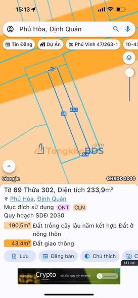 Đất nền Định Quán 225m² - Mặt tiền đường nhựa, 350m ra Gia Canh