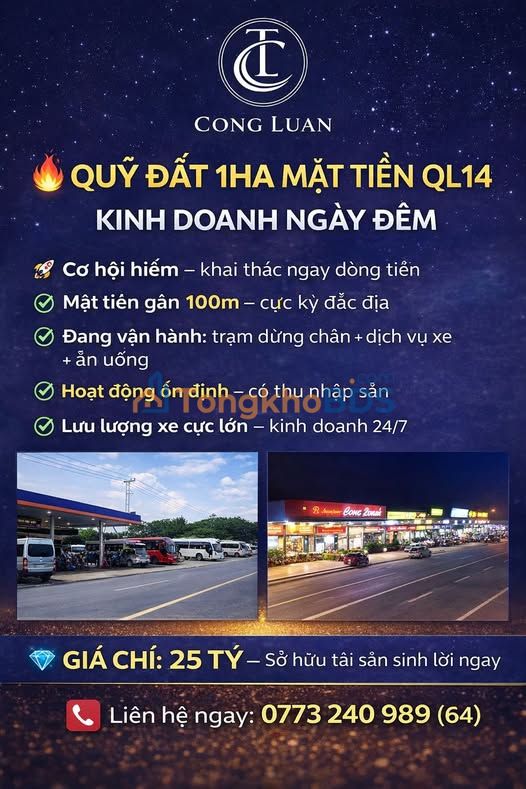 Đất Vườn Bình Phước 1ha Mặt Tiền QL14 - Kinh Doanh 24/7