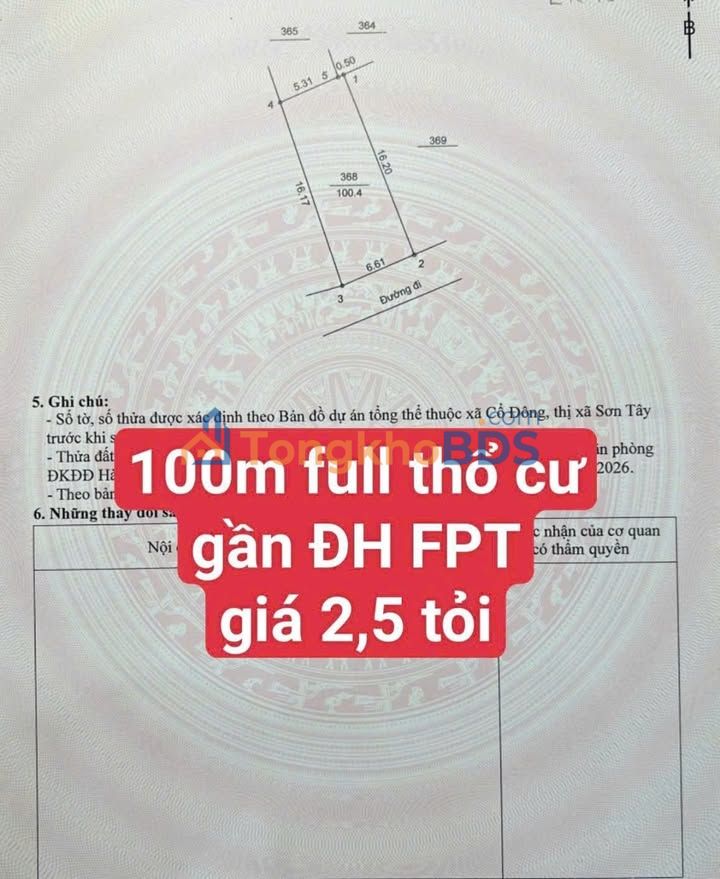 Đất 100m² Cổ Đông, Ba Vì, Hà Nội - Sổ Đỏ Full Thổ Cư, Giá 2.5 Tỷ
