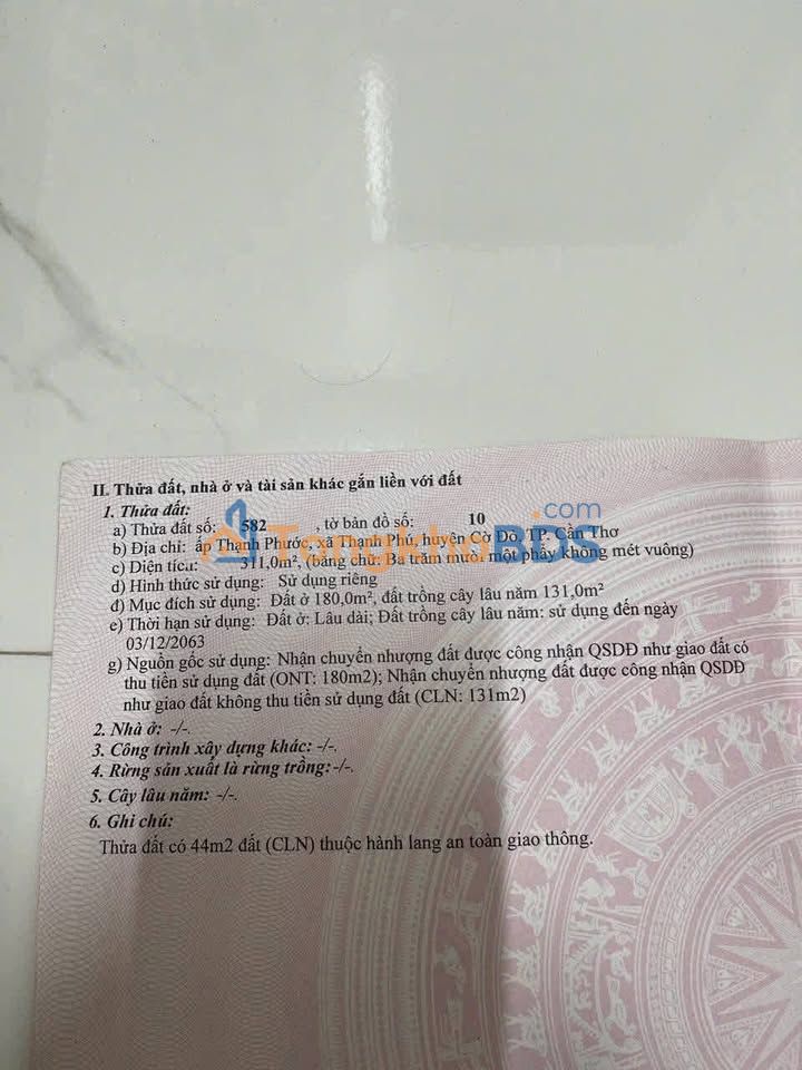 Bán Đất Thổ Cư 180m² Mặt Tiền Kênh Thơm Rơm, Cờ Đỏ - 850 Triệu