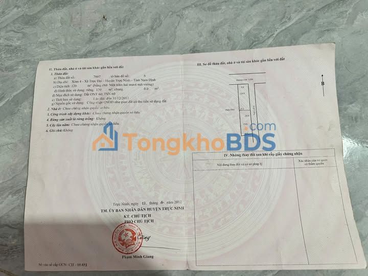 Đất thổ cư 120m² mặt tiền 4.9m, Xã Minh Thái, Nam Định - Sổ đỏ sẵn sàng