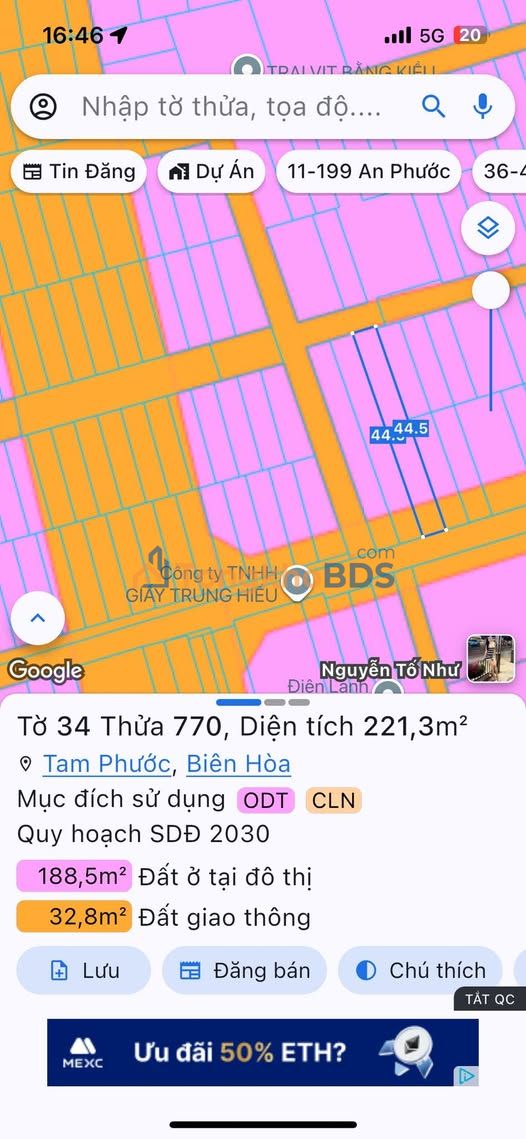 Đất nền Tam An, Long Thành - 223m² hai mặt tiền, sổ đỏ, giá 2.2 tỷ