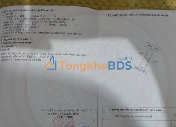 Bán đất 100m² Thủy Dương, Huế - 2 Mặt Tiền Kiệt, Sổ Đỏ Full Thổ Cư