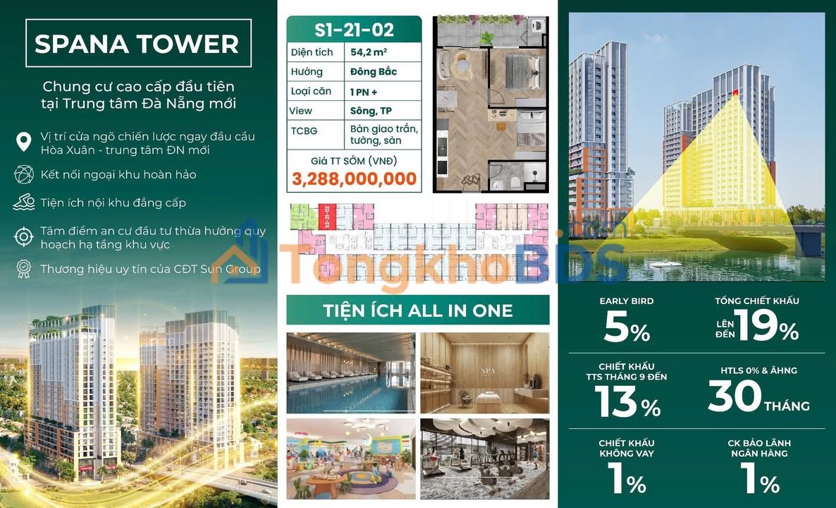 Căn hộ SPANA Tower Đà Nẵng 54m² - View Sông Hàn 3.2 Tỷ