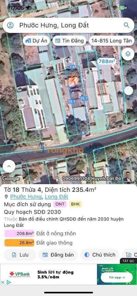 Bán Gấp Mặt Tiền Hải Lâm Bầu Trứ, Bà Rịa - 247m² Giá 3.5 Tỷ