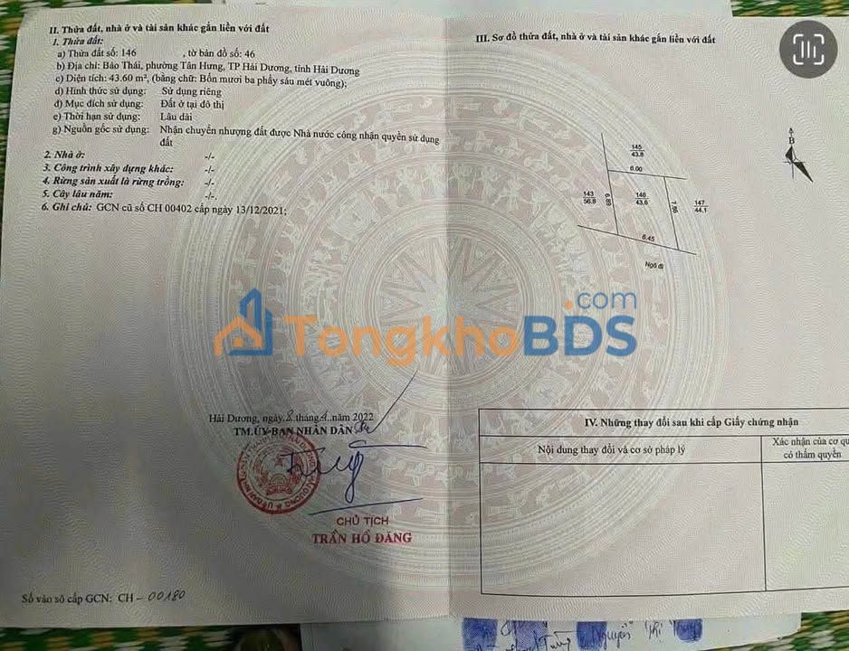 Đất nền Bảo Thái, Bình Giang - 43.6m² giá 5xx triệu, gần chợ