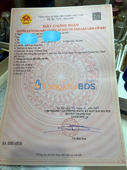 Đất Sổ Đỏ Lô Góc 102m² Thôn Cao Xá, Thanh Oai - Giá Đầu Tư 7.1 Tỷ