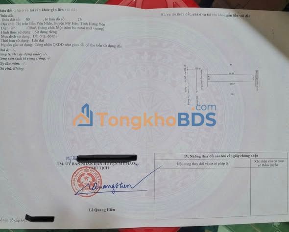 Đất Vàng TT Bần Yên Nhân, Mỹ Hào 130m² - Đối Diện Vietcombank, Kinh Doanh Đắc Địa