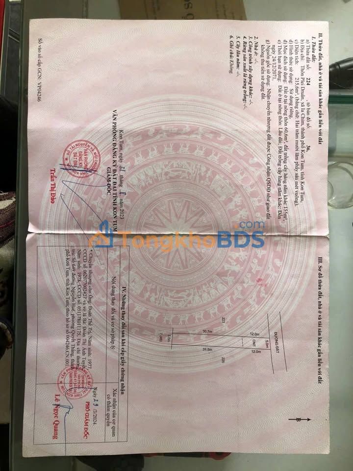 Đất nền Ia Chim Kon Tum 215m² 100-199 triệu - Sổ đỏ chính chủ