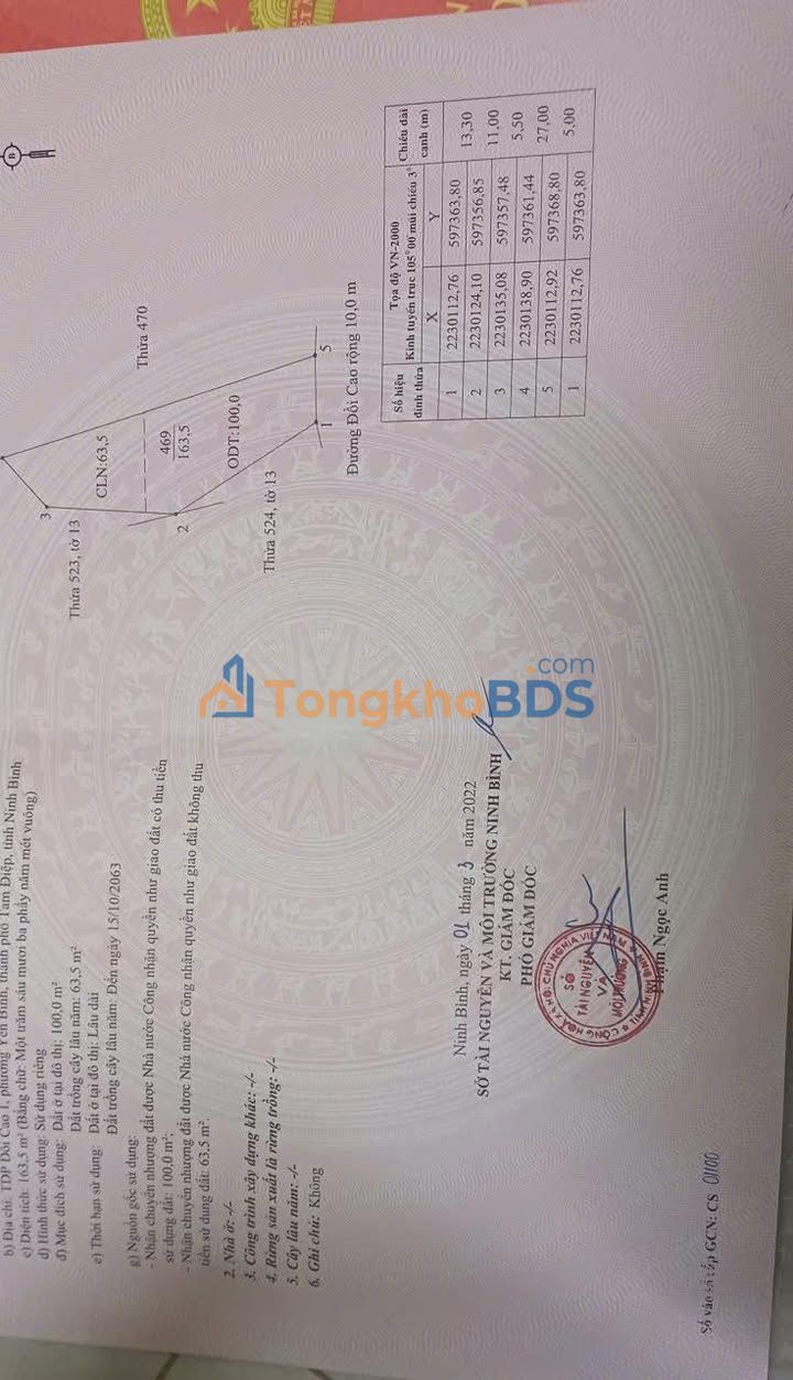 Bán đất Yên Bình Tam Điệp 163.5m² sổ đỏ chính chủ, đường 2 ô tô tránh