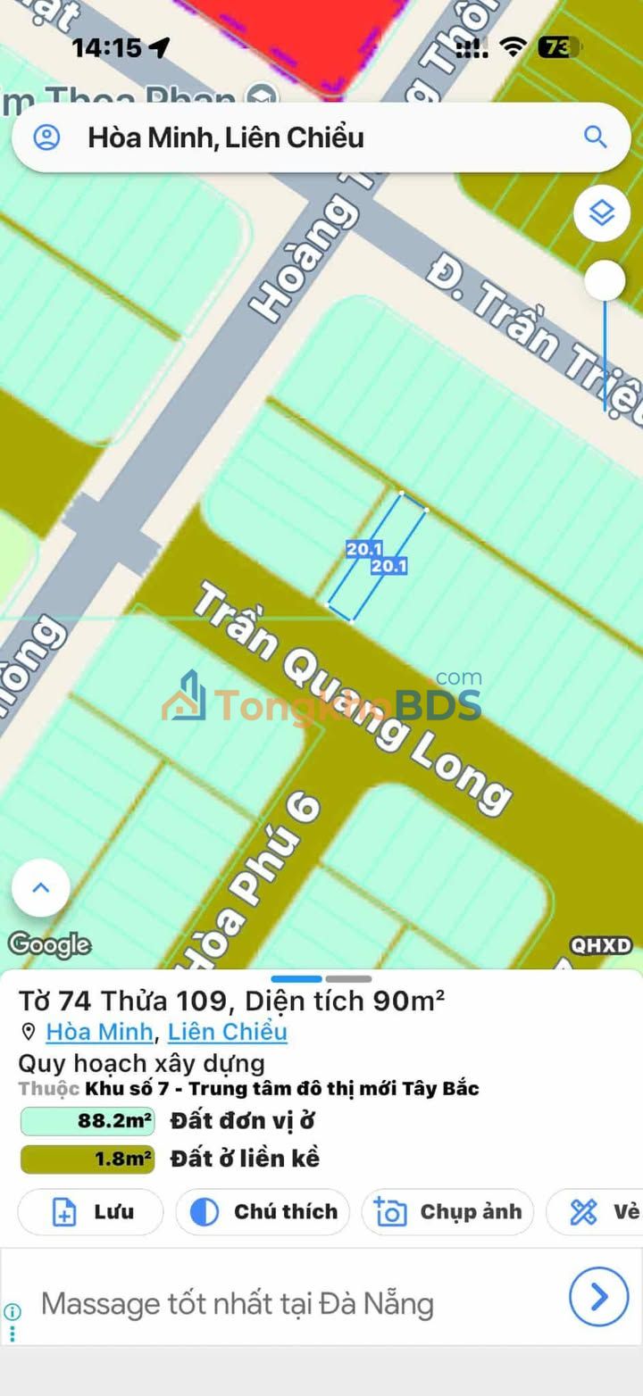 Bán Đất Mặt Tiền Đường 7M5 Hòa Phú, Cẩm Lệ - 90m², Gần BV Ung Bướu Đà Nẵng