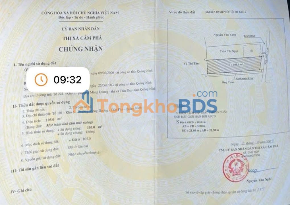 Bán đất Mông Dương Cẩm Phả 105m² hướng Đông - Sổ đỏ sẵn sàng