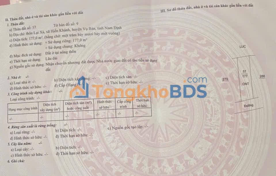 Bán đất Thôn Lại Xá, Vụ Bản, Nam Định - 177m² giá tốt