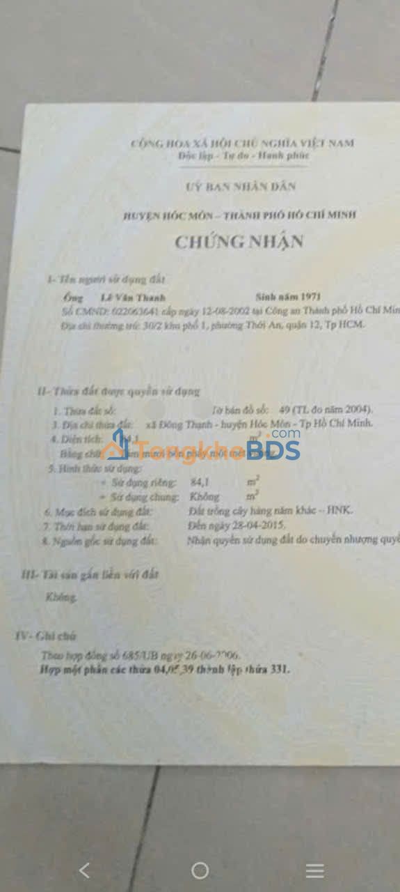 Đất Sổ Đỏ Đông Thạnh Hóc Môn 80m² - Giá 1.3 Tỷ