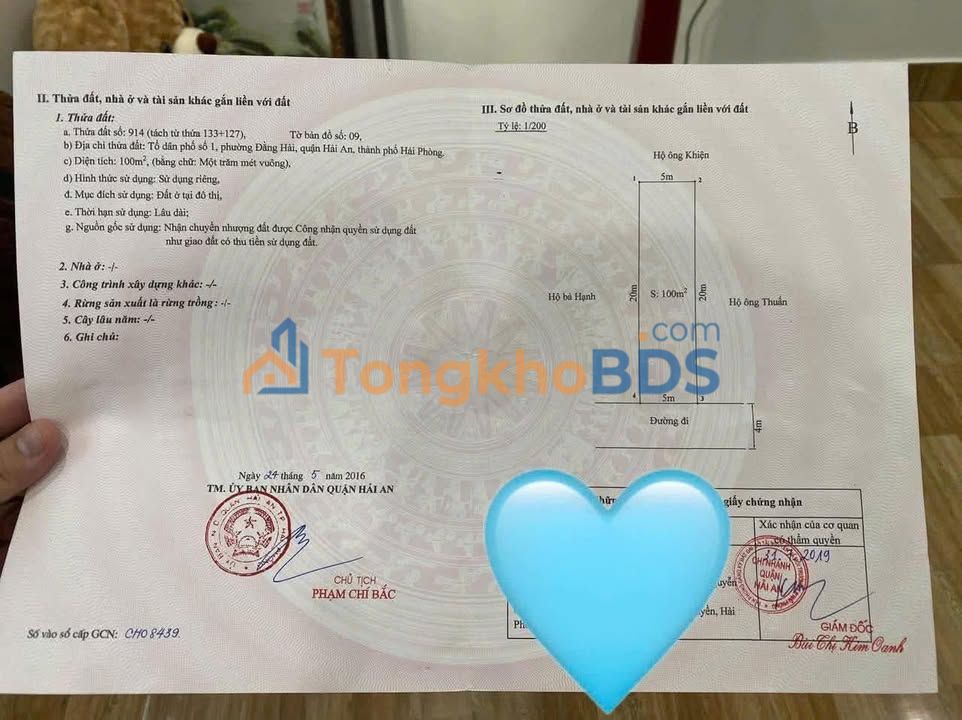 Đất nền 100m² Hồng Bàng, Hải Phòng - Giá 3 tỷ, Sổ đỏ chính chủ