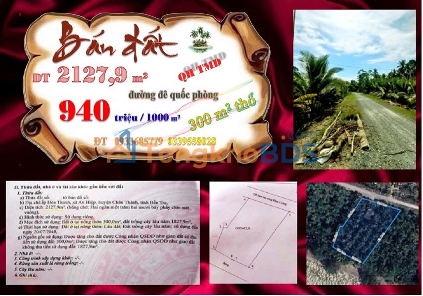 Đất Mặt Sông Hàm Luông, Bến Tre - 2127m² Giá 2 Tỷ