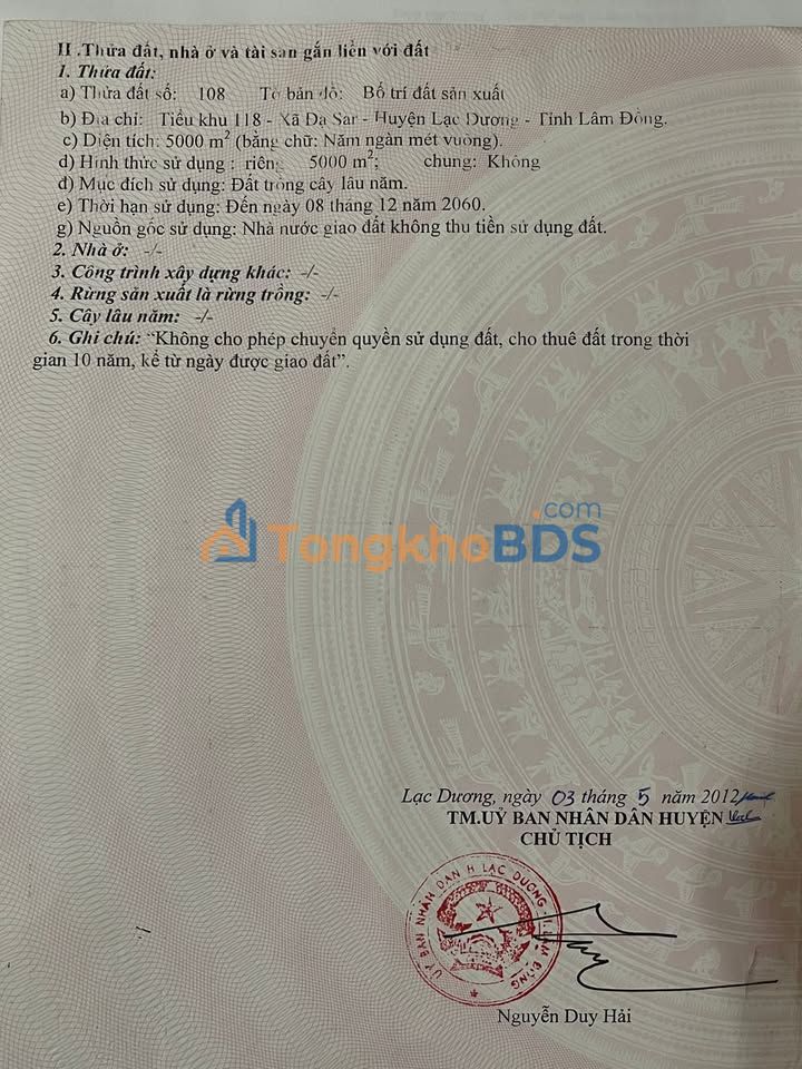 Đất Vườn Lạc Dương 5000m² - Sổ Đỏ Chính Chủ, Giá Đầu Tư 2.4 Tỷ