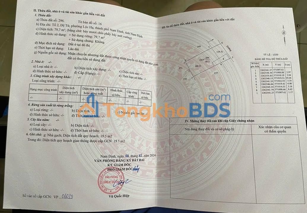 Đất nền 79.7m² Nam Định - Ngõ ô tô tránh, Hướng Đông Bắc, Giá 1.63 tỷ