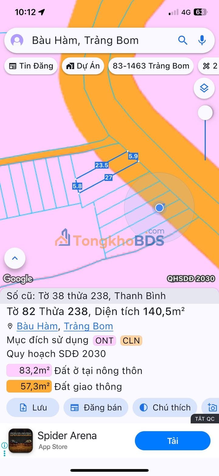 Đất Nền 140m² Sổ Riêng, Mặt Tiền Đường Nhựa Tân Thành - Trảng Bom Giá 850 Triệu