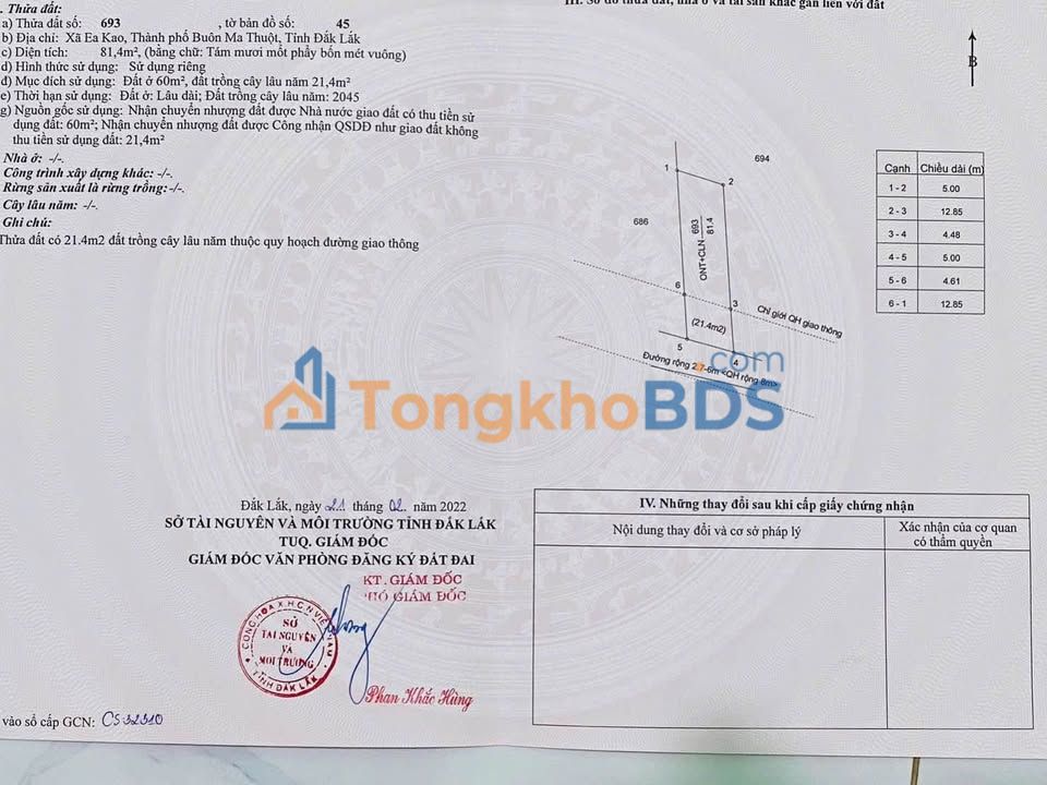 Đất Phường Eakao, BMT - Giảm 100 Triệu, Chỉ 1.199 Tỷ, 705m² Thổ Cư