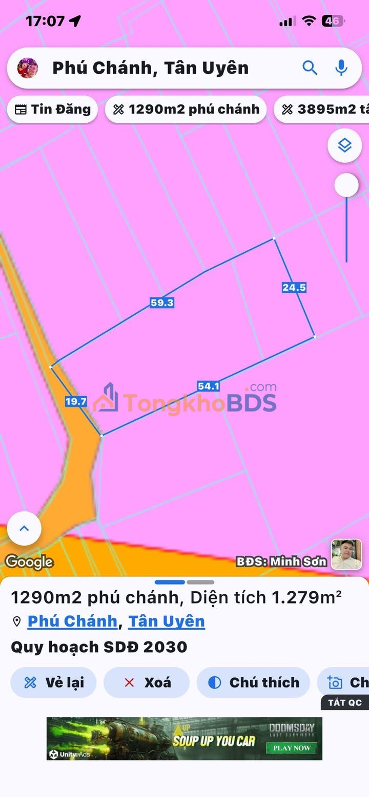 Bán Đất Phú Chánh Tân Uyên 1026m² (19x54m) - Giá 8.8 Tỷ, Thổ Cư Đẹp