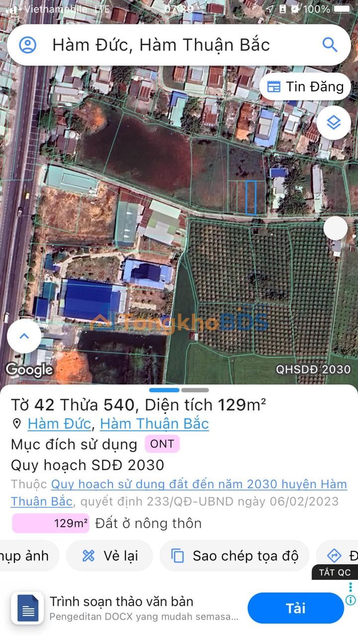 Đất Thổ Cư Hàm Đức, Bình Thuận 129m² - Sổ Đỏ Sẵn Sàng