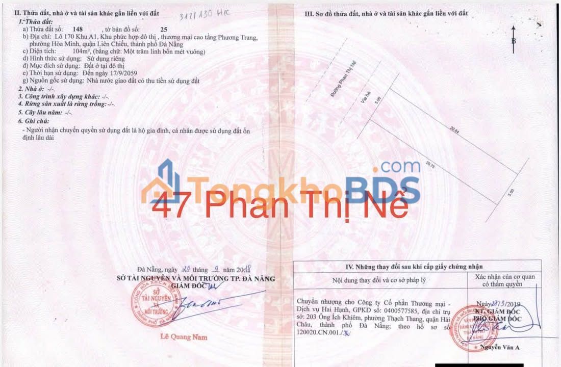 Đất nền 104m² mặt tiền đường Phan Thị Nể, Đà Nẵng - Sổ hồng sẵn