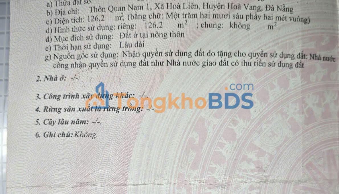 Đất Nền Hòa Liên Đà Nẵng 126m² - Sổ Đỏ Sẵn Sàng, Giá Đầu Tư 1.2 Tỷ