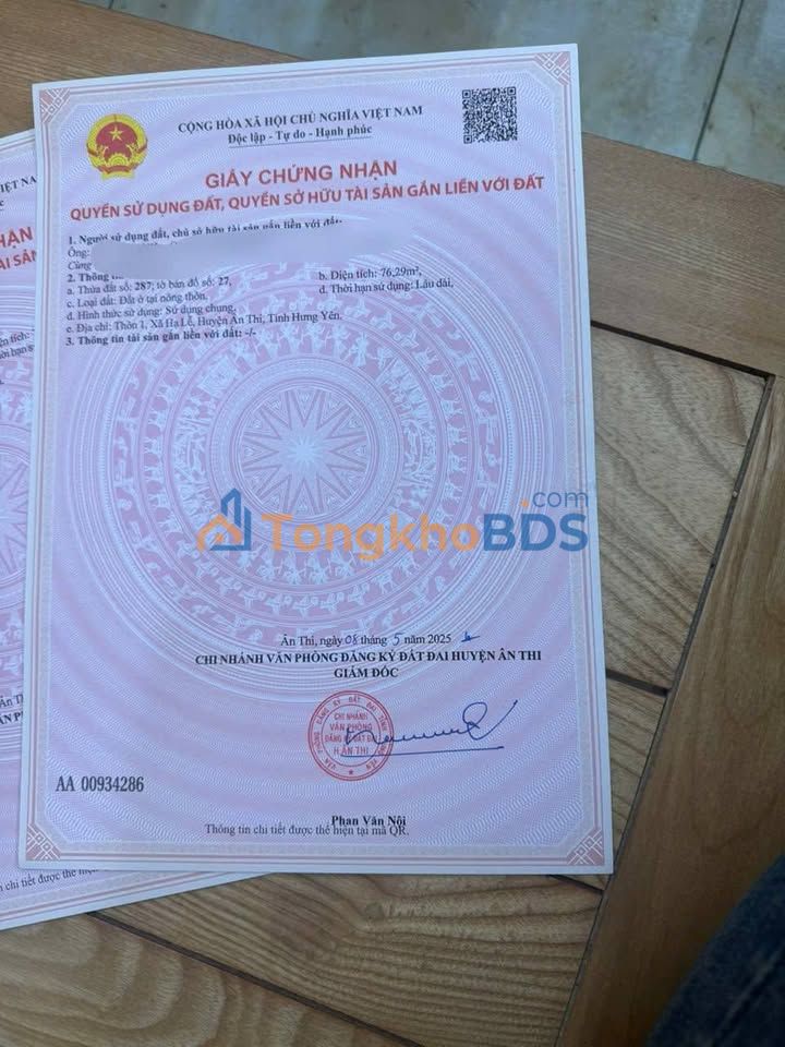 Đất Nền Ân Thi Hưng Yên 76m² Full Thổ Cư - Sổ Đỏ Sẵn Sàng