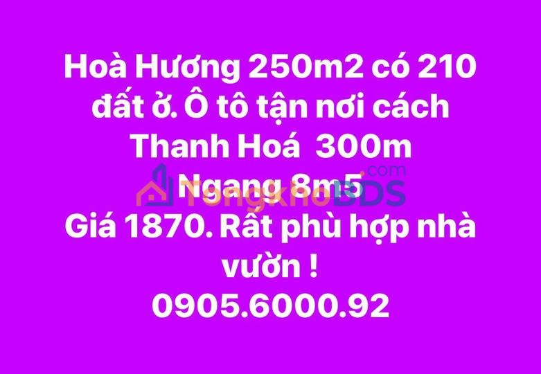 Đất Vườn Hoà Hương 250m² - Sổ Đỏ 210m² Đất Ở, Ô Tô Tận Nơi