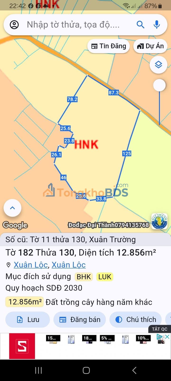 Bán Đất Trang Trại 1.3ha Mặt Tiền Rộng 87m Xuân Lộc, Đồng Nai