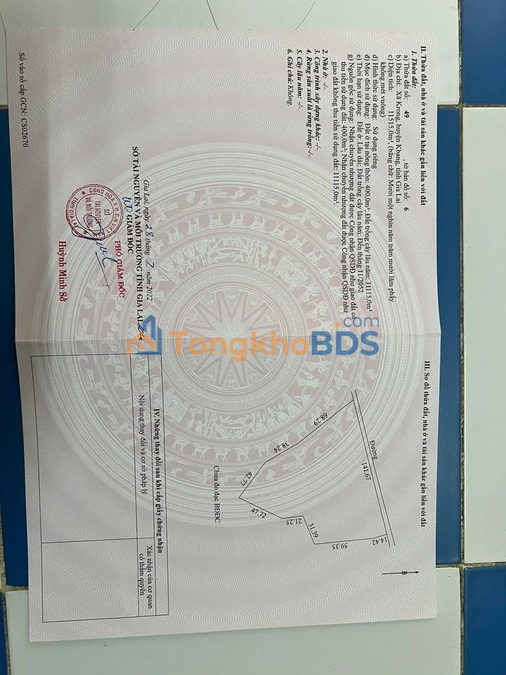 Bán đất 11.500m² mặt tiền nhựa Xã Krong, Gia Lai - 1.2 tỷ