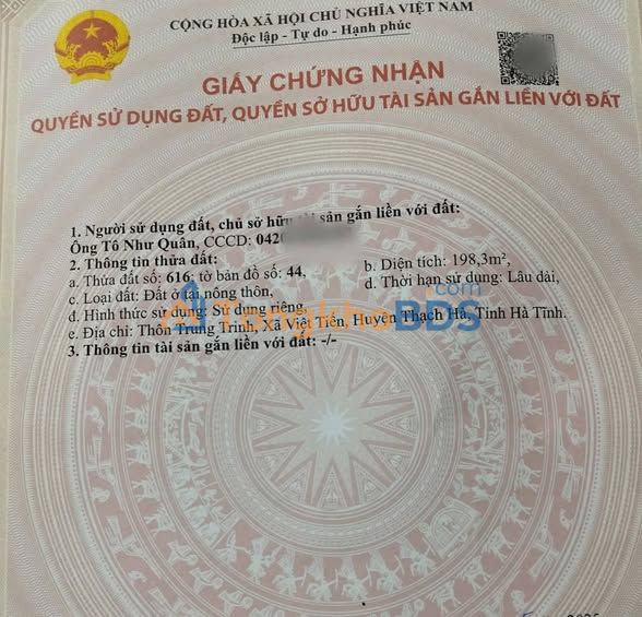 Bán Gấp Đất Nền 198.3m² Thổ Cư Tại KCN Vsip, Hà Tĩnh - Sổ Đỏ Chính Chủ
