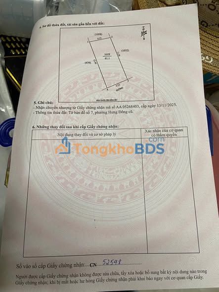 Bán Đất Hưng Đông 61.1m² - Gần KCN, Giá Tốt 1.4 Tỷ