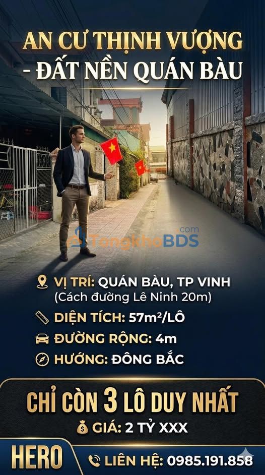 Đất nền Quán Bàu, TP Vinh 57m² - Sổ đỏ sẵn sàng, giá đầu tư 2 tỷ