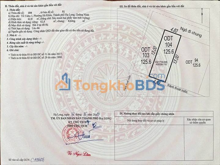 Đất Nền Hạ Long 62.8m² - Ngõ Ô Tô, Gần Sát Hạch Lái Xe, Giá 700 Triệu