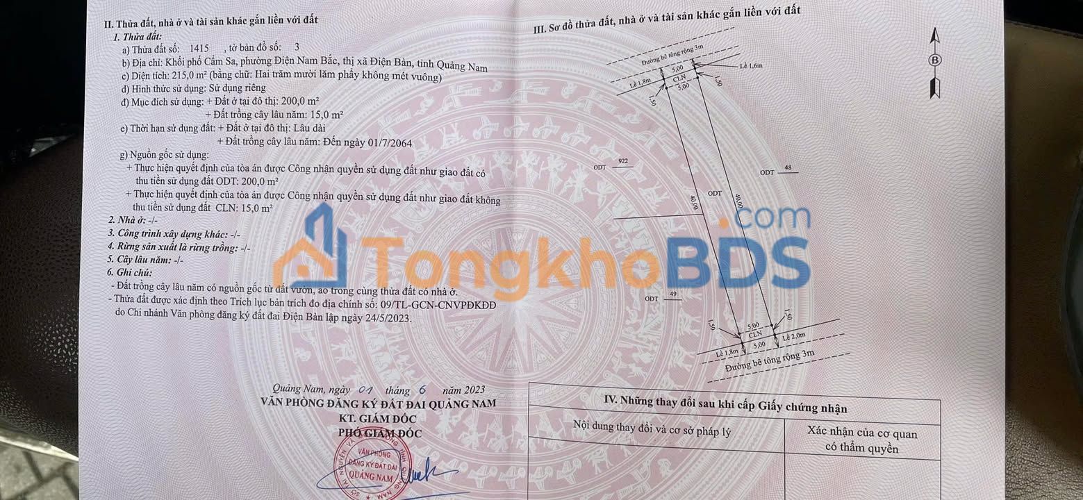 Đất Thổ Cư 215m² Điện Bàn, Quảng Nam - Sổ Hồng Sẵn Sàng