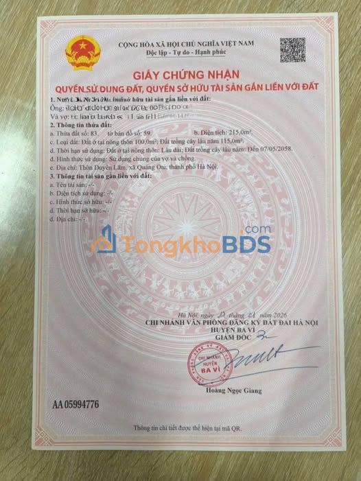 Đất Vàng Ba Vì - 218m² Sổ Hồng Sẵn Sàng, Gần Hồ Suối Hai