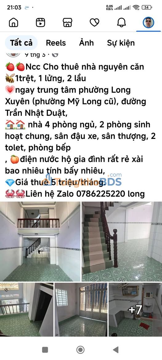 Nhà Nguyên Căn 4PN Đường Trần Nhật Duật, P. Mỹ Long, Long Xuyên - 5 Triệu/Tháng