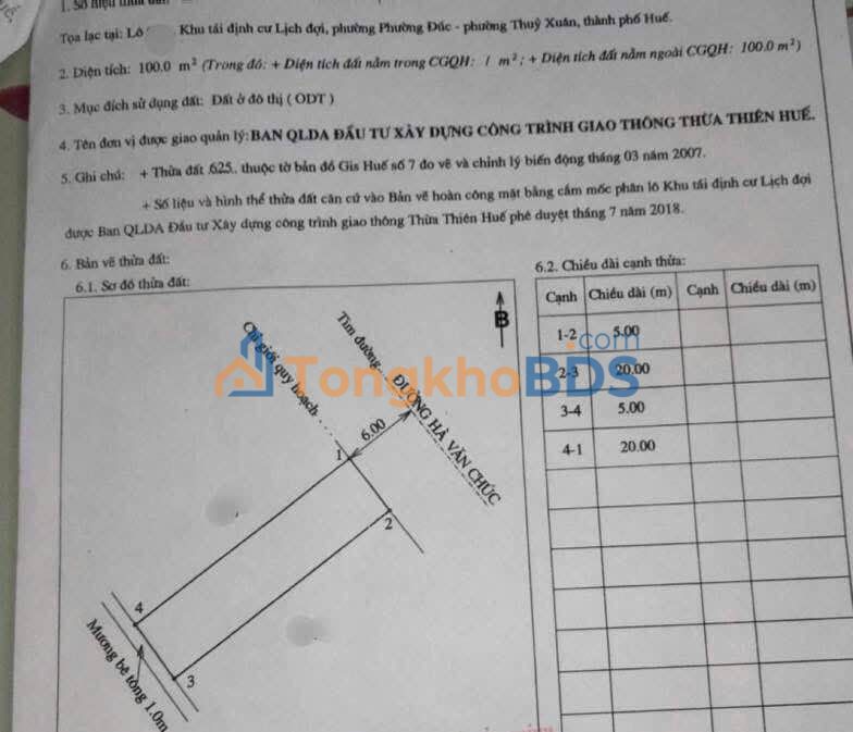 Đất KQH Bàu Vá - 100m² View Kênh Đông Bắc - Sổ Hồng 2025 - Giá 3.6 Tỷ