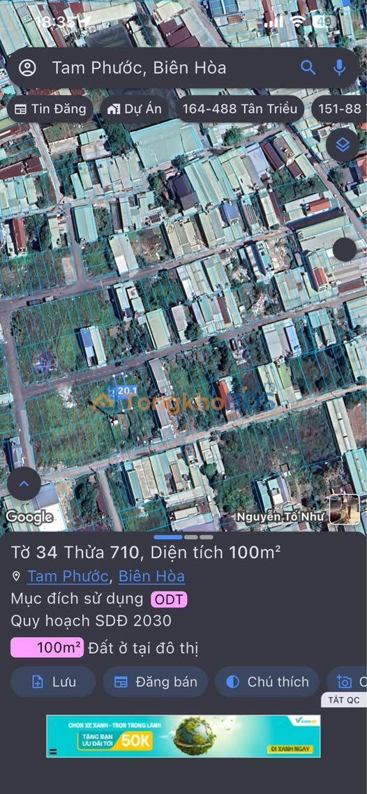 Đất Nền Sổ Riêng Thổ Cư - Gần KCN Tam Phước, Long Thành 100m² - Giá Tốt 1.34 Tỷ