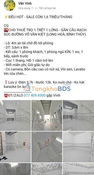 Phòng Trọ 1 Ngủ Gần Rạch Súc, Võ Văn Kiệt, Cần Thơ - Giá 1.6 Triệu