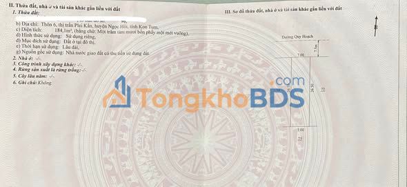 Đất Plei Kần Ngọc Hồi 184m² - Sổ đỏ chính chủ