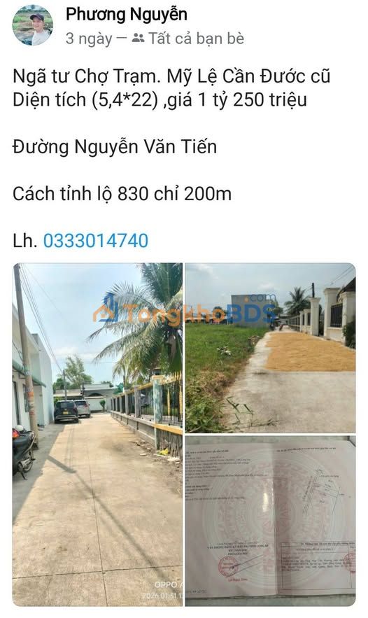 Đất nền Long An Mỹ Lệ 119m² giá 1 tỷ - Tiềm năng tăng giá