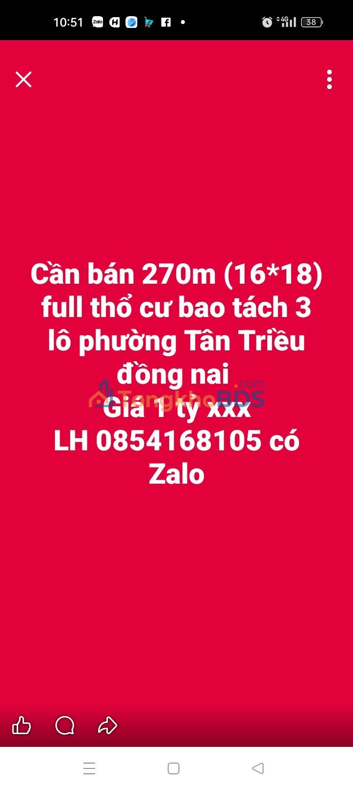 Đất nền 270m² Tân Phong, Biên Hòa - Sổ hồng full thổ cư, giá 1 tỷ xxx
