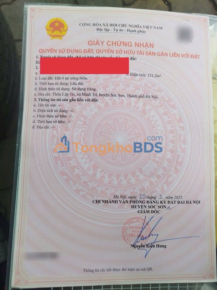 Đất Lập Trí Sóc Sơn 121.2m² Full Thổ Cư - Hơn 2 Tỷ Có Sổ