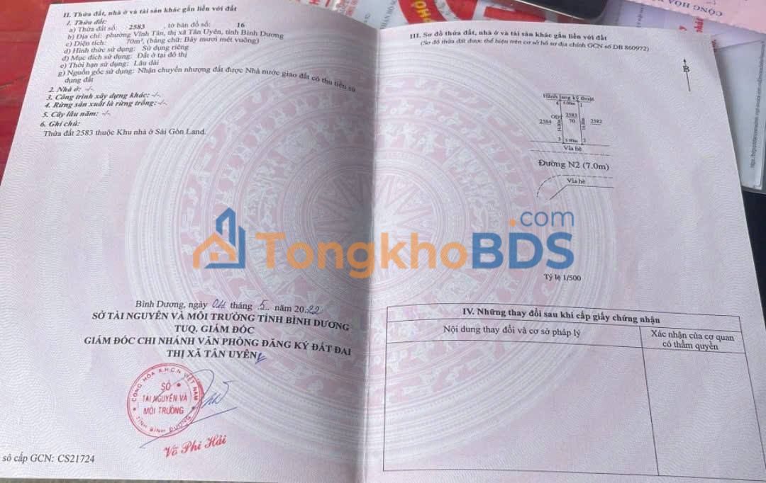 Bán đất 70m² Sài Gòn Land Tân Uyên - Giá 1.3 tỷ, Sát Chợ & KCN