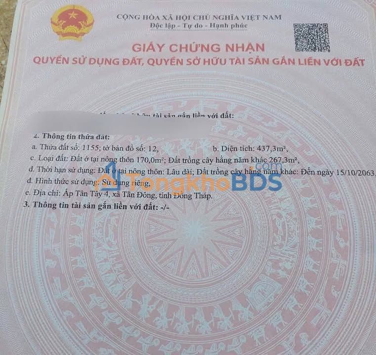 Đất nền Tiền Giang 437m² Sổ hồng riêng - Gần Chợ, Trường học, KCN Gia Thuận