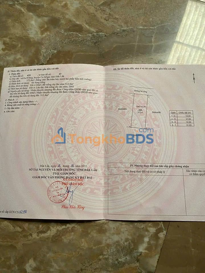 Đất Nền Buôn Hồ 372m² - Sổ Đỏ Sẵn Sàng, Giá 540 Triệu